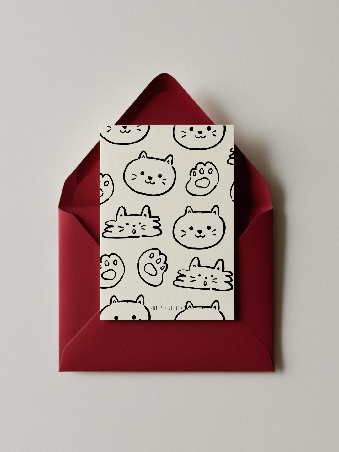 Postal con la historia del gato