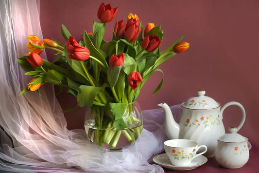 SPHERE OF SUNSHINE - 18 RED & ORANGE TULIPS